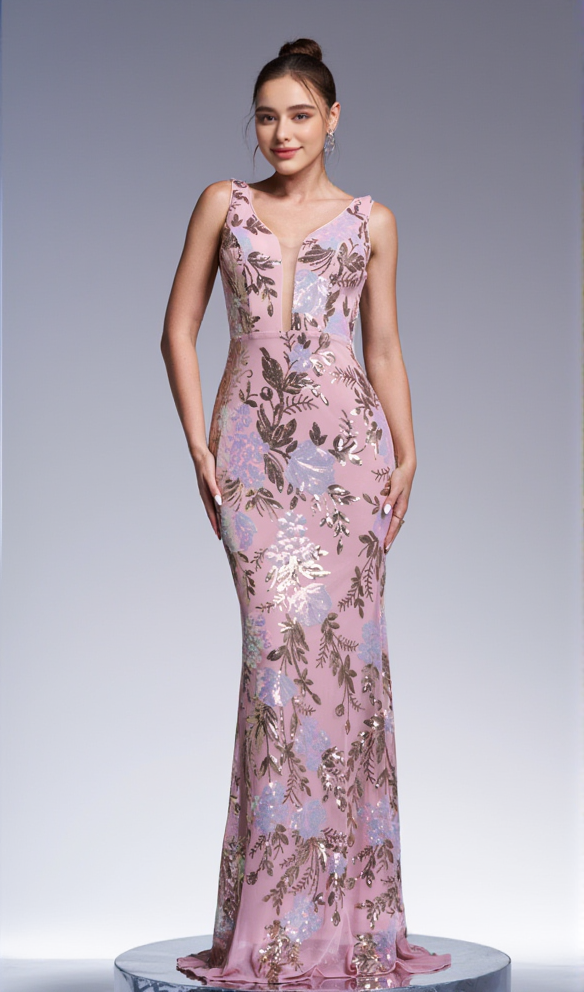 AIIZIE SLEEVELESS SEQUIN PRINT MAXI DRESS IN PINK - product image