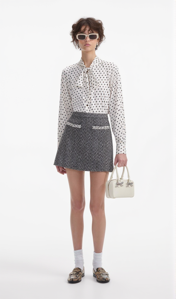 BLACK HERRINGBONE MINI SKIRT