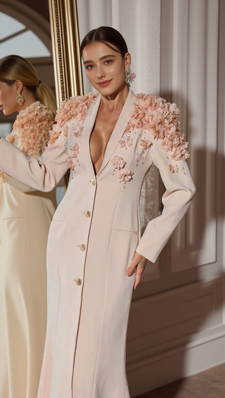 BERTON LONG SLEEVE FLOWER MAXI DRESS