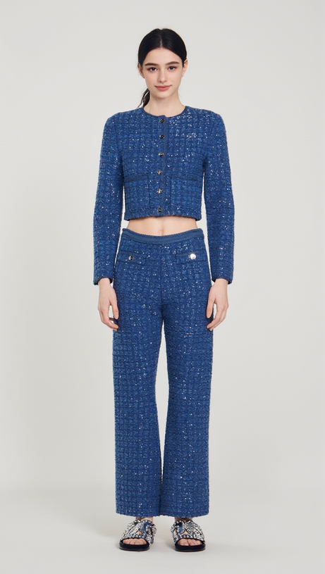 PALM CROPPED BLAZER IN BLUE