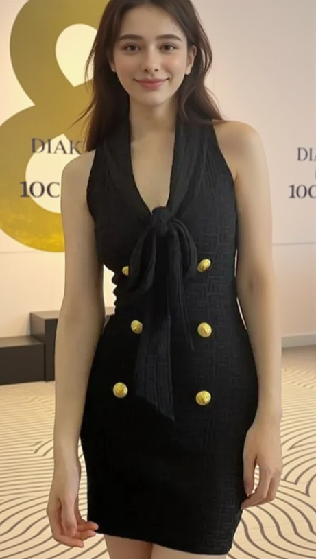 EVELYN JACQUARD-MINIKLEID MIT SCHALKRAGEN UND MONOGRAMM IN SCHWARZ