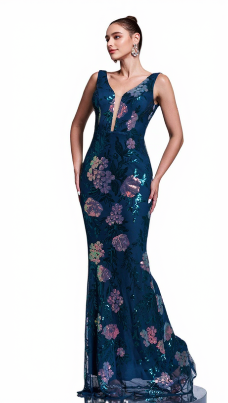 SLEEVELESS SEQUIN PRINT MAXI DRESS IN DARK GREEN