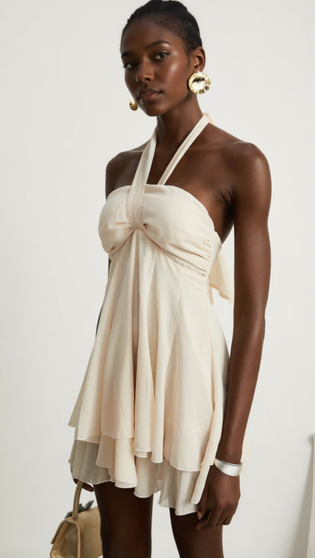 BACKLESS BANDAGE MINI DRESS IN NEUTRALS