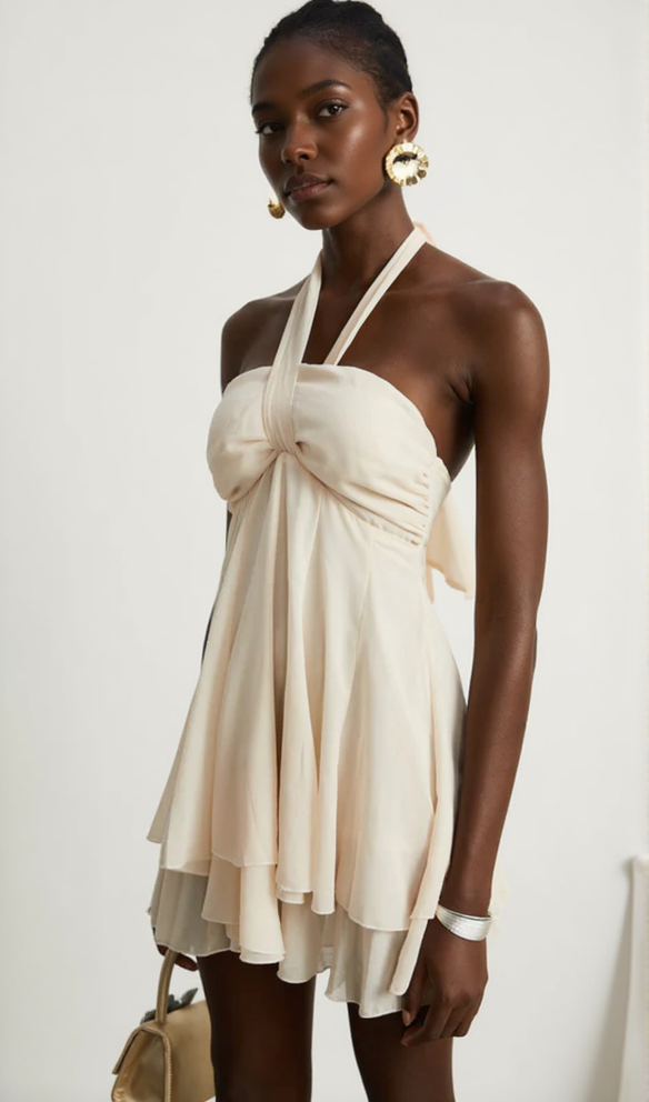 AIIZIE BACKLESS BANDAGE MINI DRESS IN NEUTRALS - product image