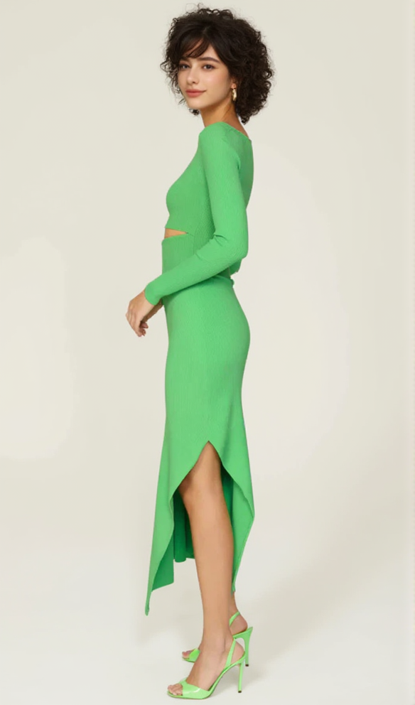 AIIZIE TIFFANY LONG SLEEVE CUTOUT COCKTAIL DRESS IN GREEN - product image