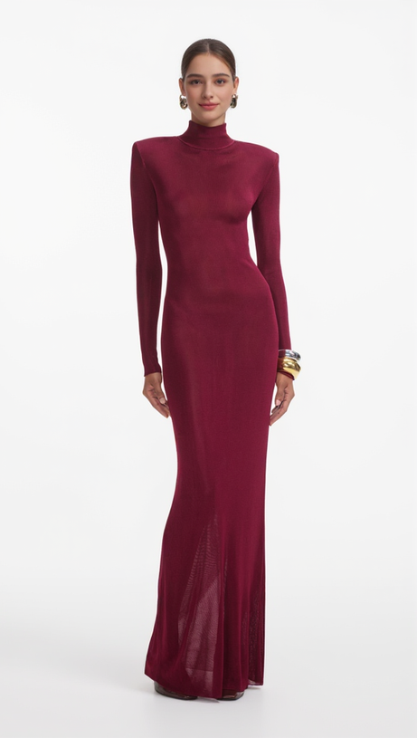 BURGUNDY VISCOSE KNIT MAXI DRESS