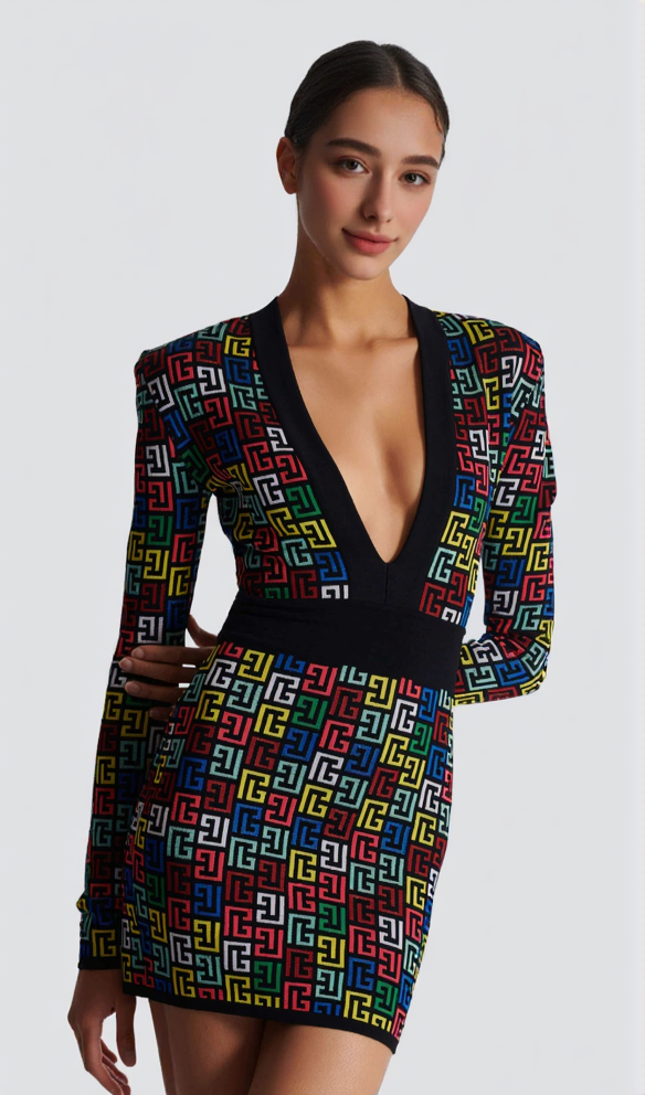 QUANNA MULTICOLOR MONOGRAM KNIT MINI DRESS