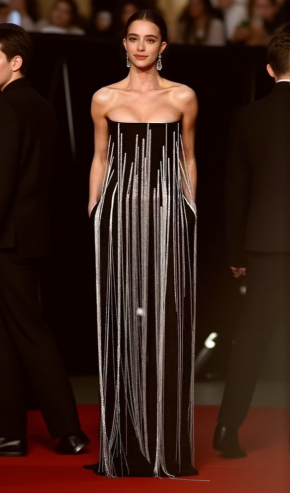 EVELYN CRYSTAL CHAIN DETAIL STRAPLESS BLACK JUMPSUIT