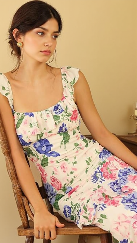 PRISCILLA MULTICOLOR OFF SHOULDER PRINT LAYERED MAXI DRESS