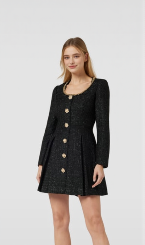 BLACK BOUCLE TAILORED MINI DRESS