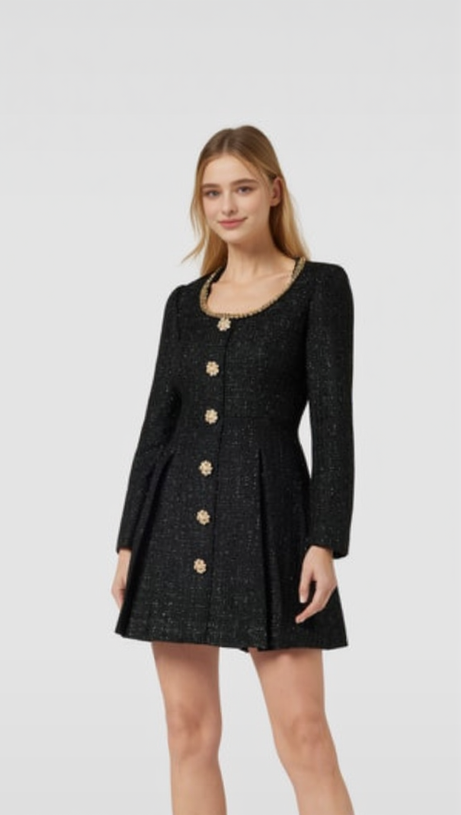 SCHWARZES MINIKLEID AUS BOUCLE