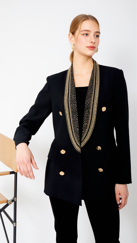 GAIL BEADED COLLAR LACE-UP DOUBLE BREASTED DRESSY BLAZER