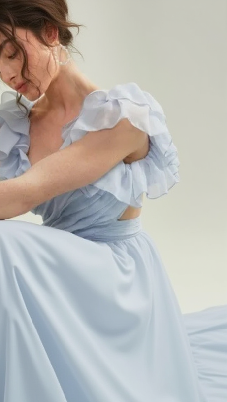 VANESSA RUFFLE SLEEVES MAXI DRESS IN BLUE