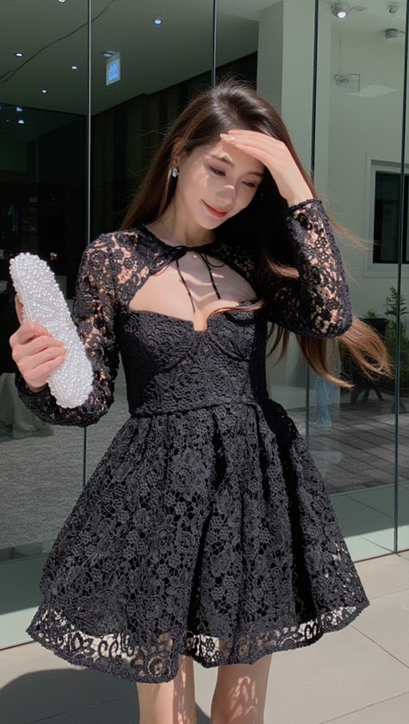 LACE TIE-NECK MINIDRESS