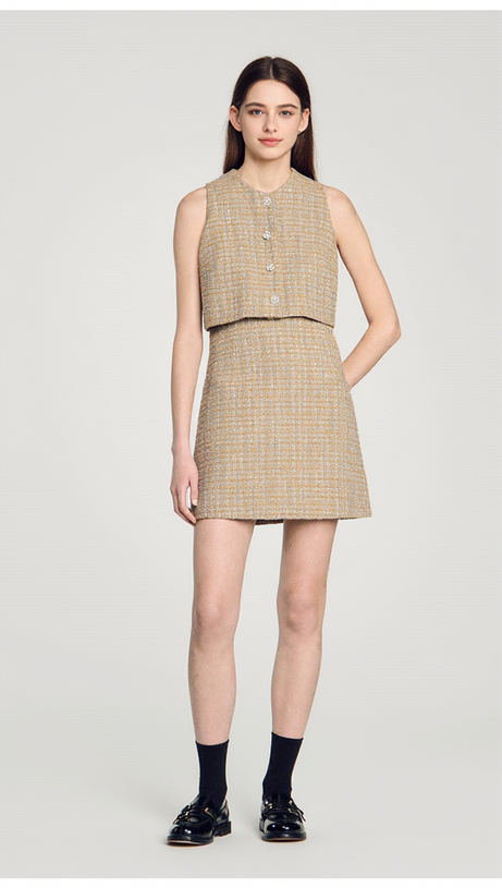 JAVIER TWEED CROP TOP IN CAMEL