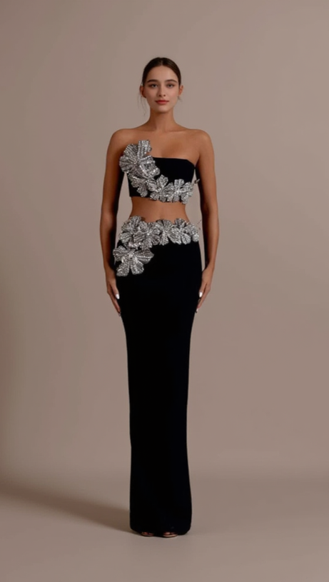 ELEGANZA FLOWERS WITH DIAMONDS BANDAGE TWO-PIECE SET
