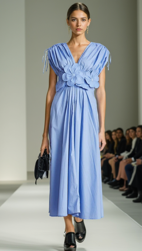 ABITO MIDI CON APPLICAZIONI PATCHWORK BLU