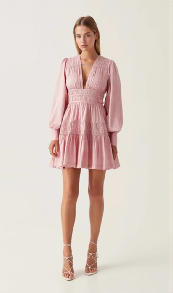 AIIZIE VALERIE FALLINGWATER RUCHED MINI DRESS IN PINK - product image