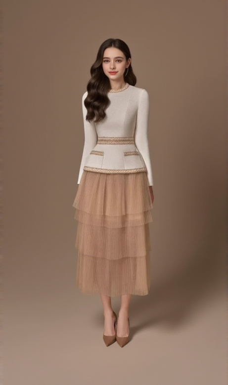Kaity Layered Skirt set in beige