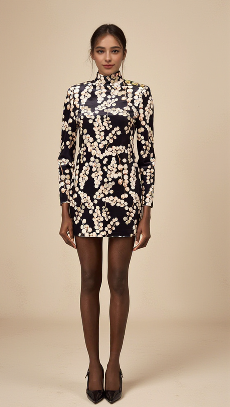 CHAHA REDCURRANT PRINT VELVET MINI DRESS