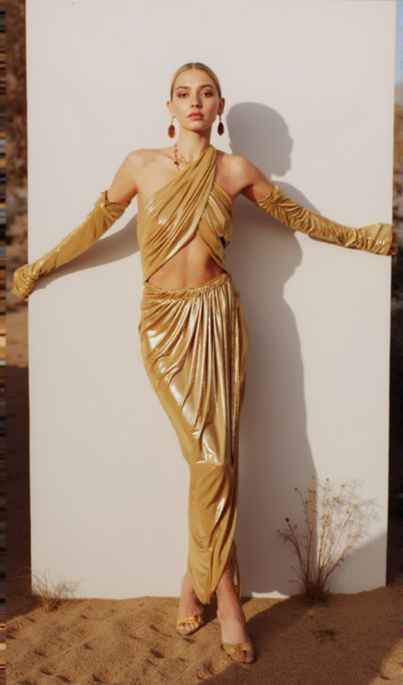 AIIZIE ANILA YELLOW RUCHED LEATHER MIDI DRESS - product image