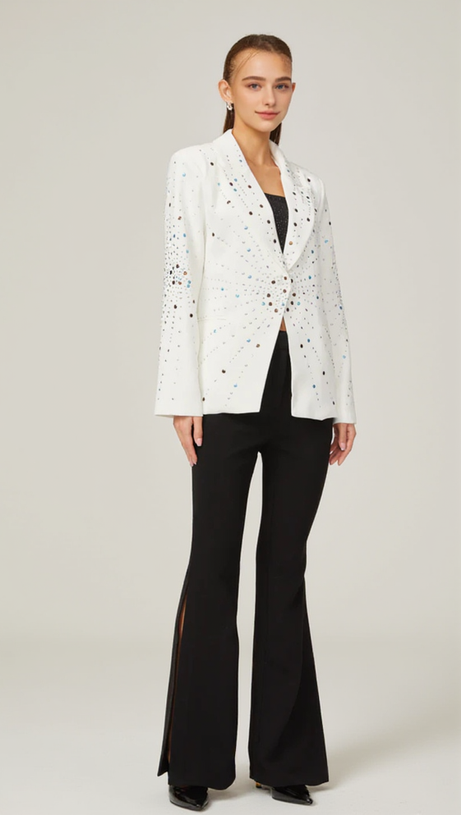 GLADYS WHITE PEAK LAPEL BLAZER WITH BEADINGS