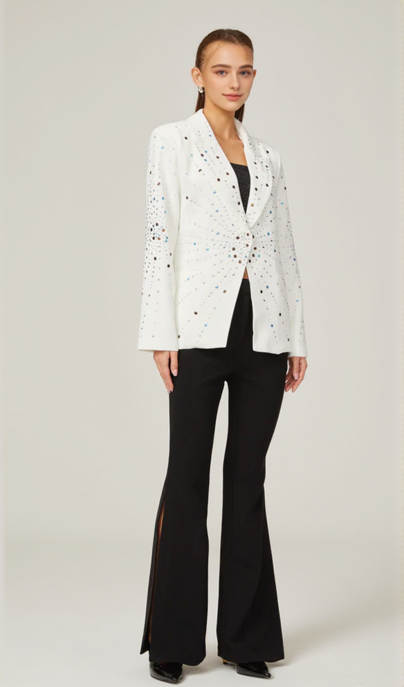 AIIZIE GLADYS WHITE PEAK LAPEL BLAZER WITH BEADINGS - product image