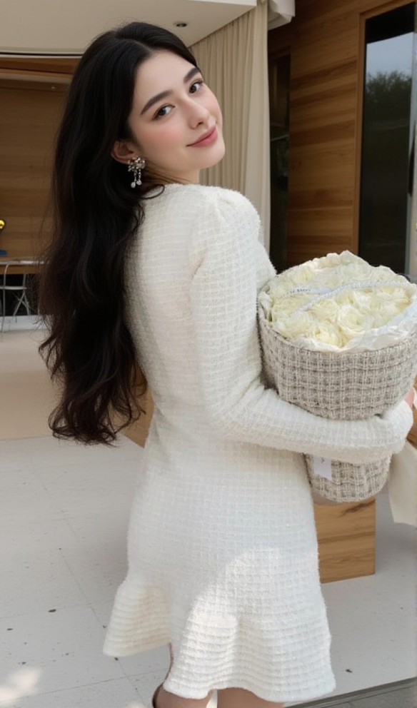AIIZIE CREAM BUTTONED KNIT MINI DRESS - product image