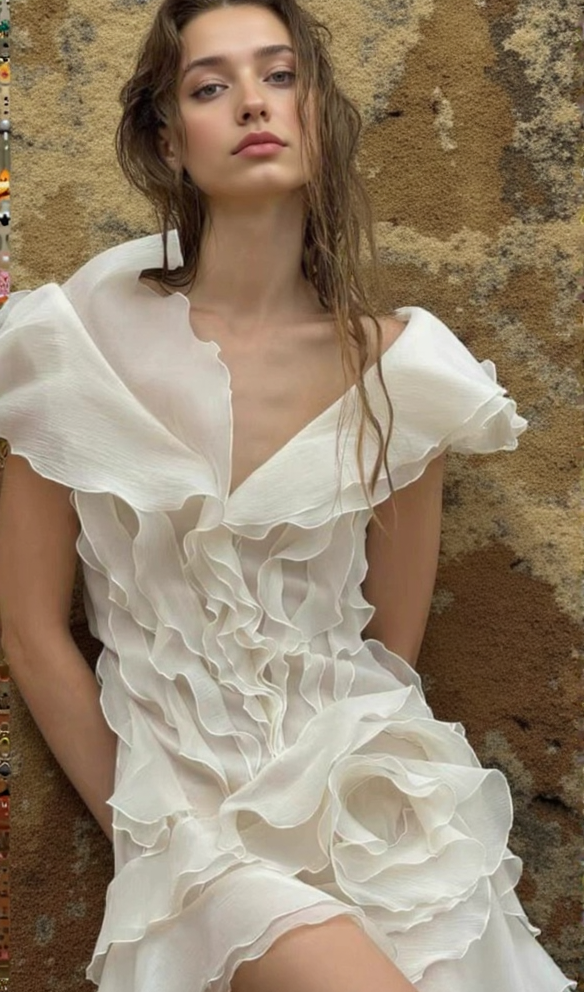 SABRINA TRÄGERLOSES MINIKLEID MIT RÜSCHENLAGEN IN BEIGE