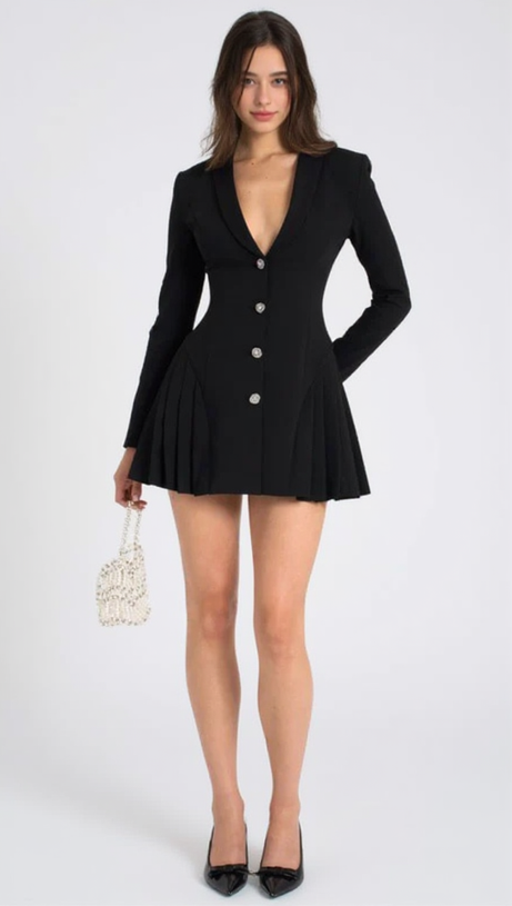 BEULAH PLEATE BLAZER MINI DRESS IN BLACK
