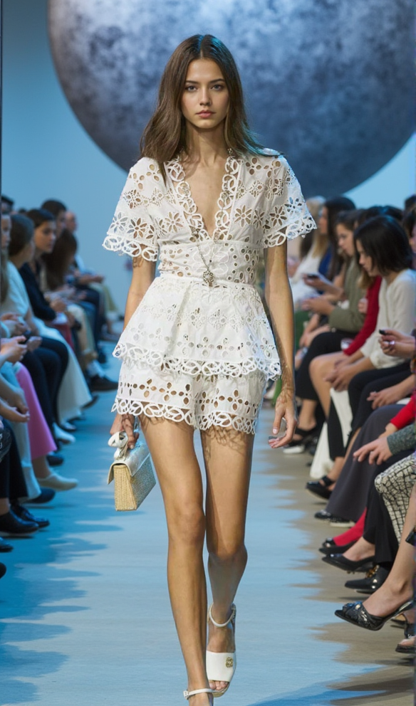 AIIZIE MAGGIE WHITE LAYERED CUT OUT LACE TOP SHORTS SUIT - product image