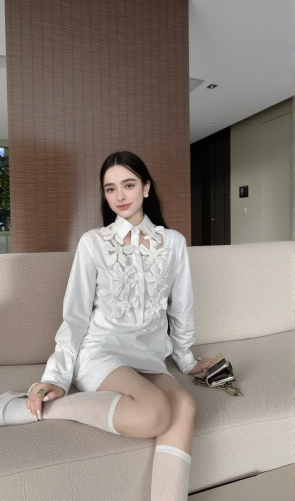 AIIZIE ETHEL FLORAL CUTOUT LONG SLEEVES SHIRT DRESS IN WHITE - product image