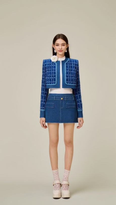 CATHY TWEED MINI SKIRT IN BLUE