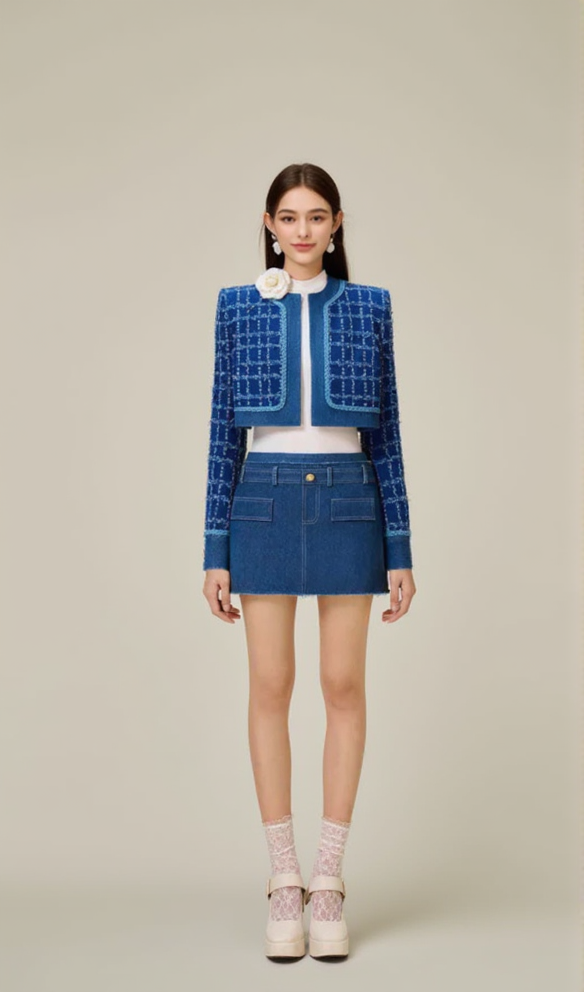 AIIZIE CATHY TWEED MINI SKIRT IN BLUE - product image