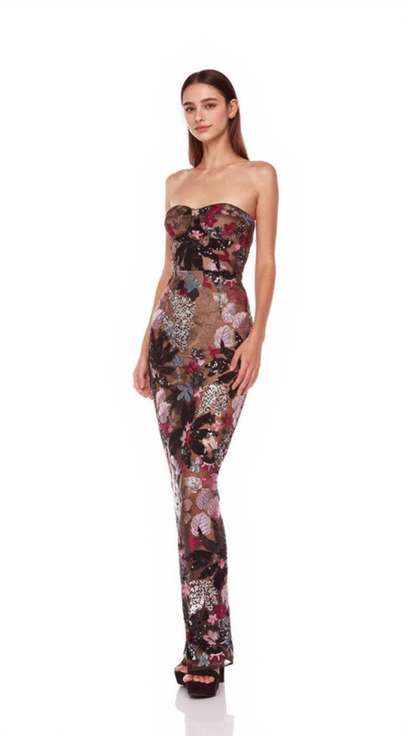 DAISY DAHLIA EMBROIDERED STRAPLESS MAXI DRESS