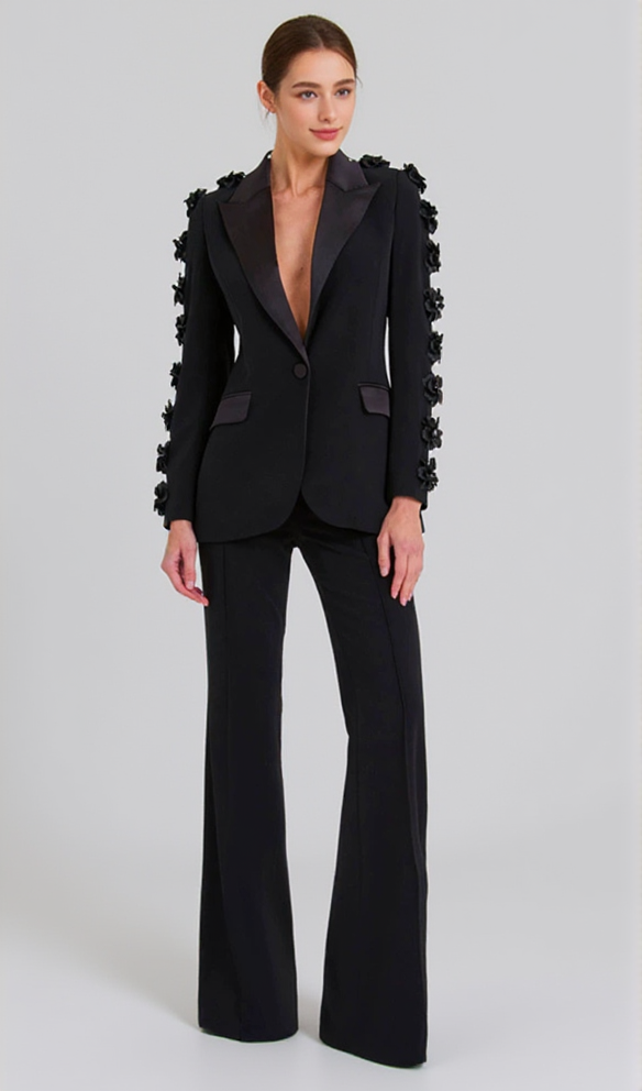 AIIZIE LEONIE FLOWER EMBELLISHED BLACK BLAZER - product image