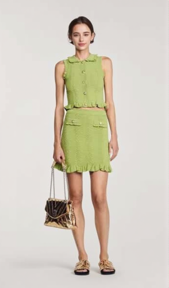 AIIZIE ALINA KNIT MINI SKIRT IN OLIVE GREEN - product image