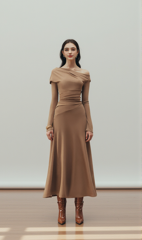 Drapiertes Maxikleid „Aria“ in Haselnuss
