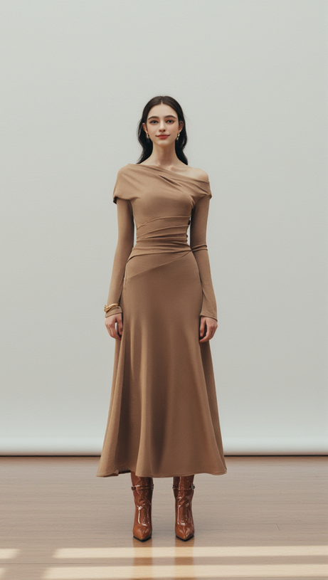 Drapiertes Maxikleid „Aria“ in Haselnuss