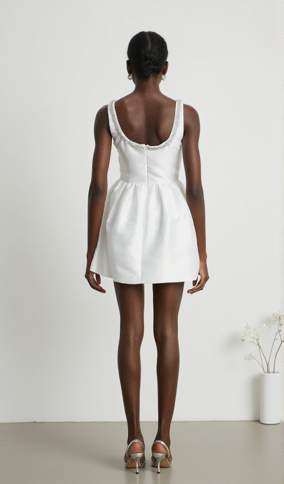 AIIZIE DOROTHY WHITE TAFFETA DIAMANTE MINI DRESS - product image
