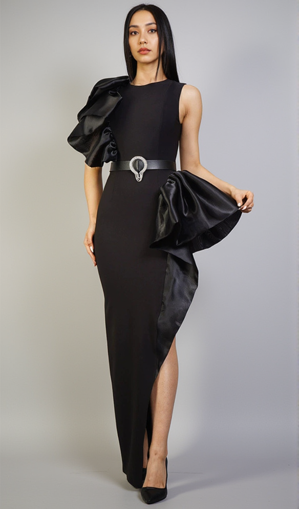 AIIZIE JANICE TRUMPET EMBELLISHED MAXI DRESS IN BLACK - product image