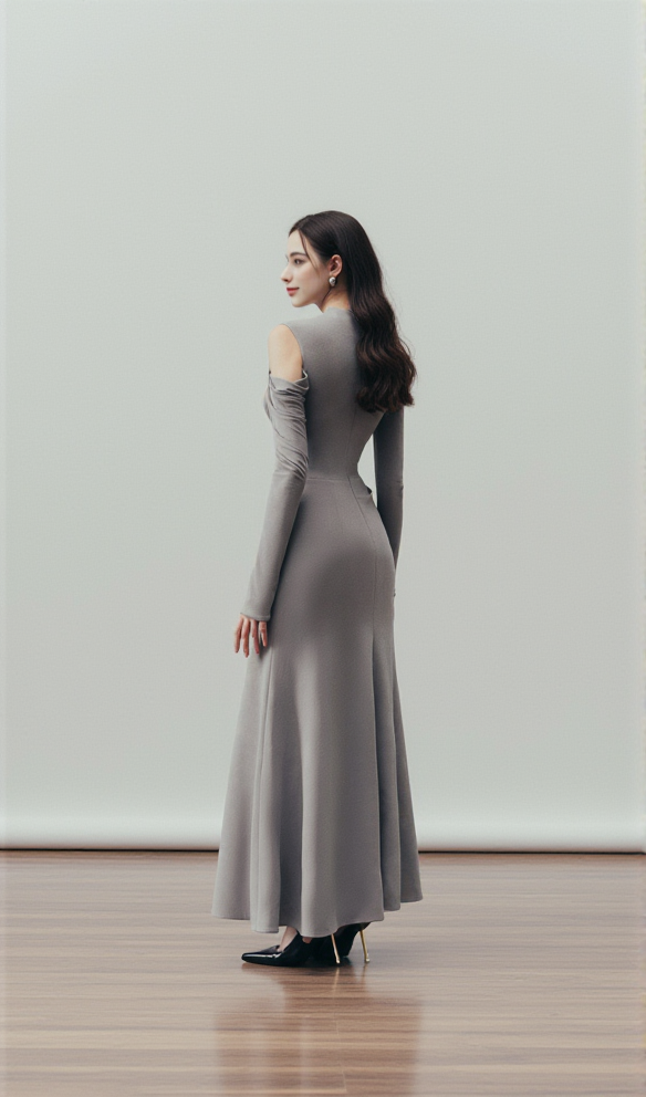 AIIZIE ECLIPSE DRAPED MAXI DRESS IN CLOUDY GRAY - product image