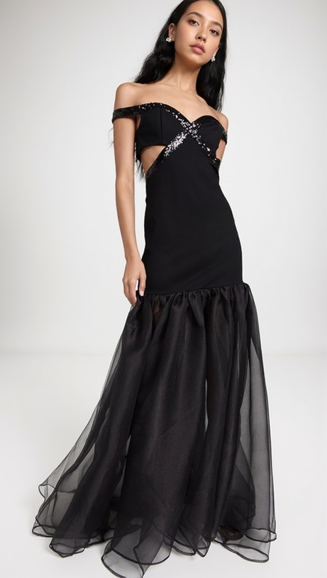 MAUD EMBELLISHED CUTOUT MAXI DRESS IN BLACK