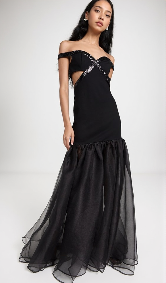 AIIZIE MAUD EMBELLISHED CUTOUT MAXI DRESS IN BLACK - product image
