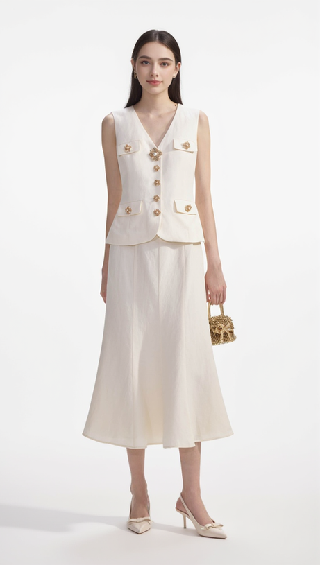 CREAM LINEN MIDI DRESS