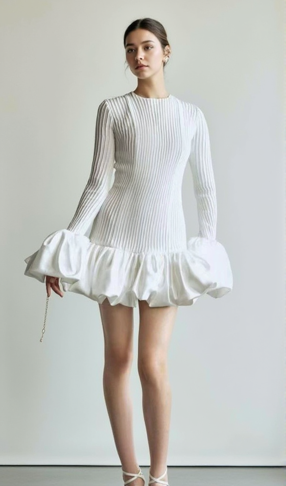 SETLLA WHITE FLUTE SLEEVED TAFFETA MINI DRESS