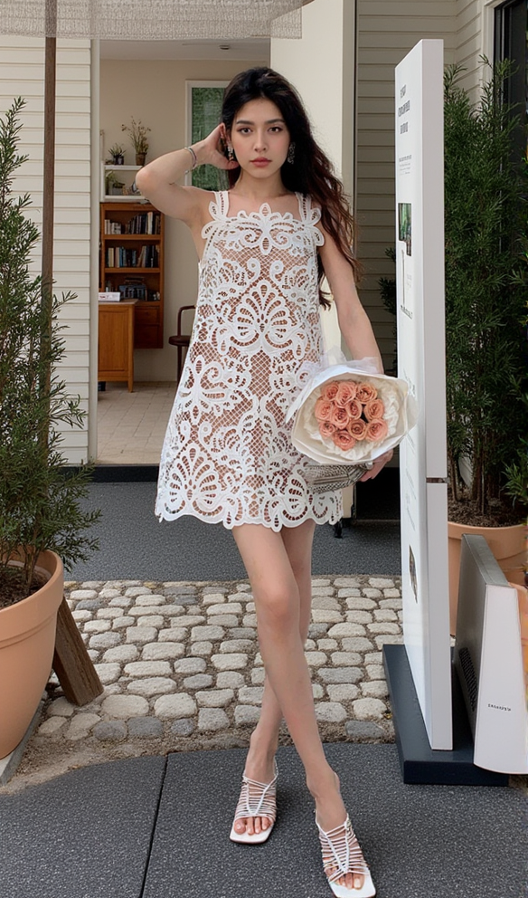 AIIZIE ODELETTE WHITE GUIPURE LACE MINI DRESS - product image