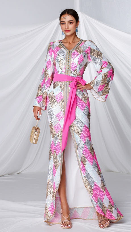 GEOMETRIC PATTERNS PRINT MAXI DRESS IN PINK