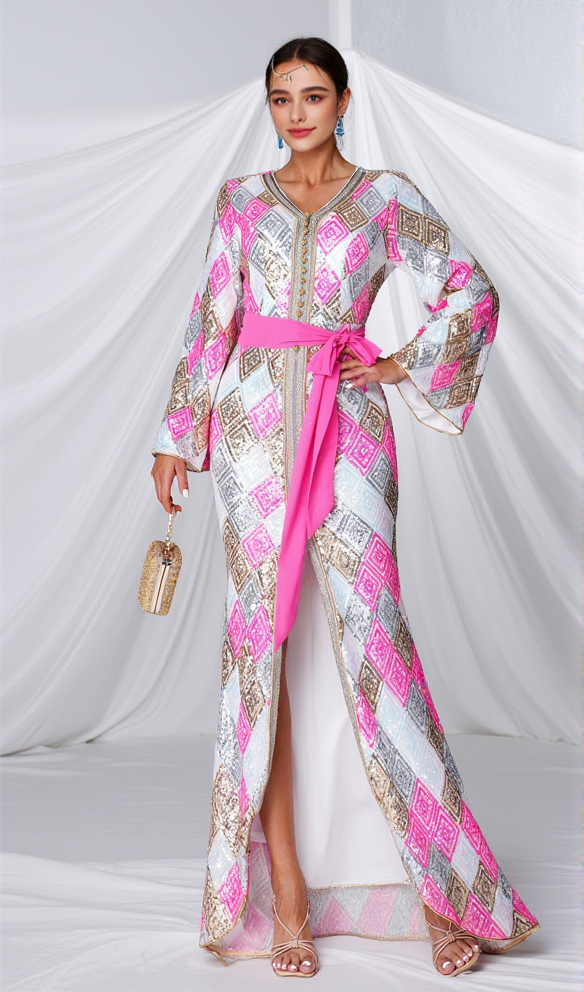 GEOMETRIC PATTERNS PRINT MAXI DRESS IN PINK