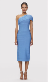 Abigail one-shoulder bandage midi Dress in blue